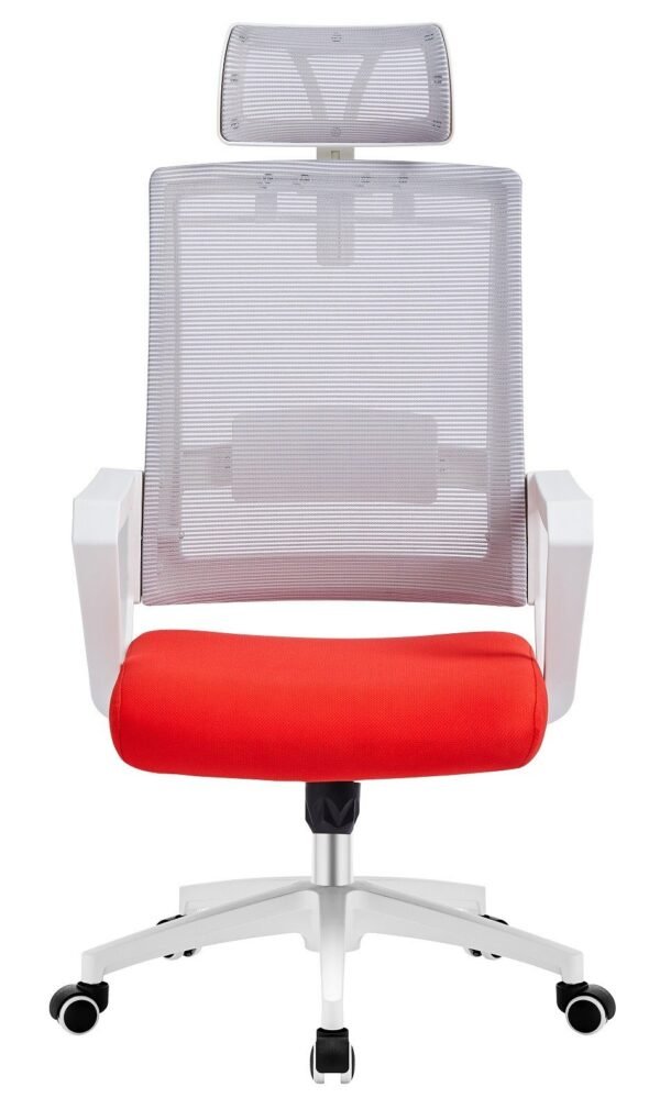 Sillón de oficina ASTON, blanco, malla gris, tejido rojo - Imagen 3