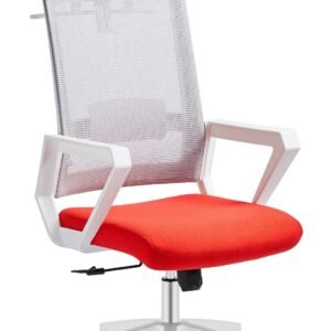 Sillón de oficina ASTON, blanco, malla gris, tejido rojo