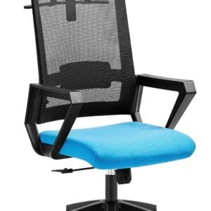 Sillón de oficina ASTON, negro, malla negra, tejido azul claro