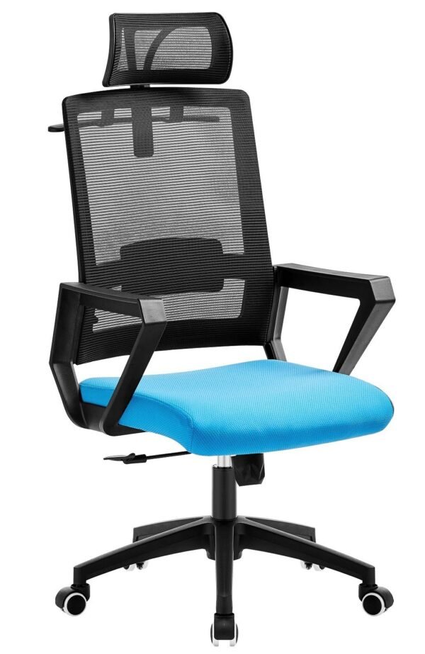 Sillón de oficina ASTON, negro, malla negra, tejido azul claro