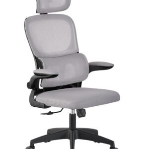 Sillón de oficina BERNAY, alto, negro, malla y asiento gris