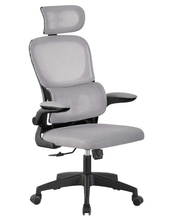 Sillón de oficina BERNAY, alto, negro, malla y asiento gris