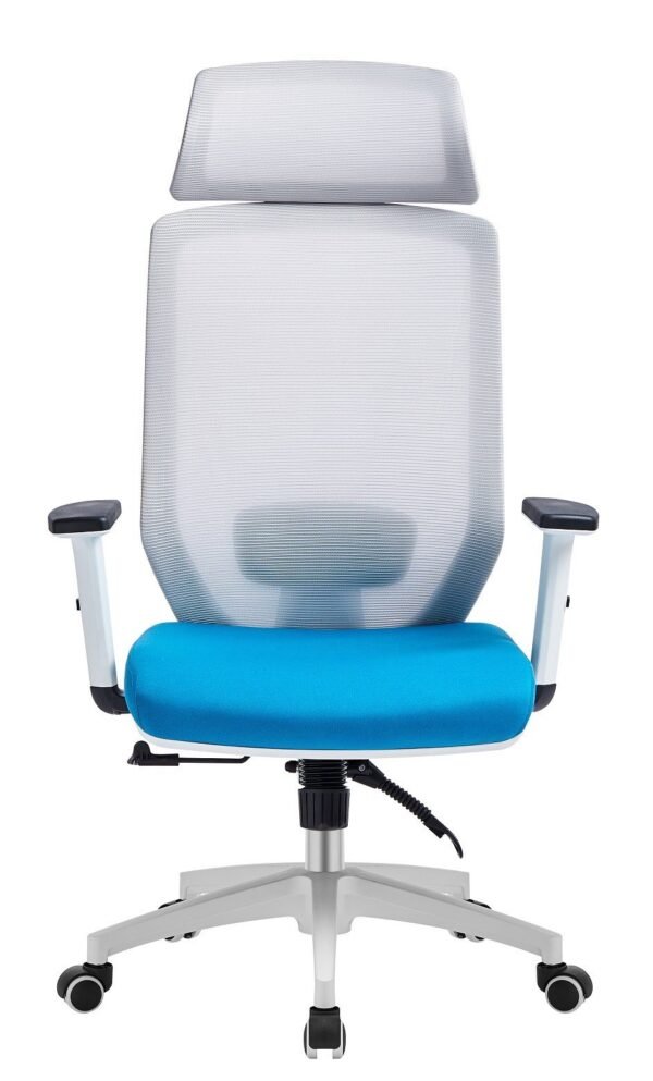 Sillón de oficina CLAYTON, blanco, malla gris, tejido azul claro - Imagen 3