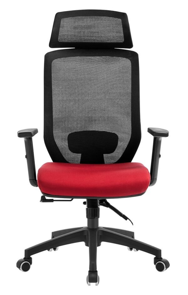 Sillón de oficina CLAYTON, negro, malla negra, tejido rojo - Imagen 3