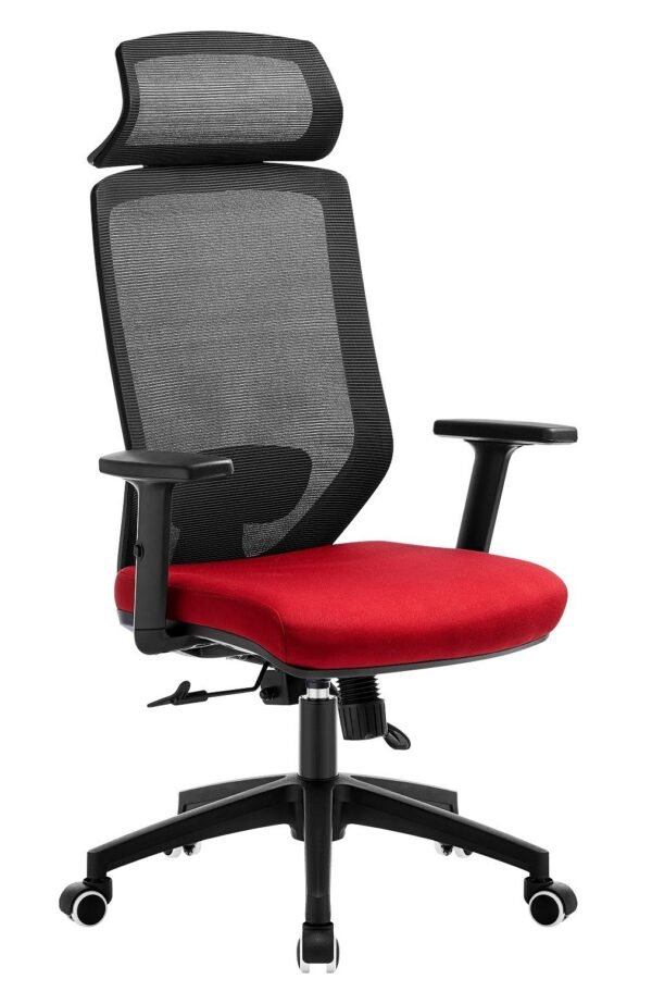 Sillón de oficina CLAYTON, negro, malla negra, tejido rojo