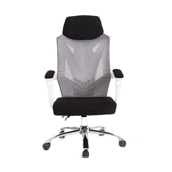 Sillón de oficina GRAZ, blanco, alto, gas, sincro, malla gris, tejido negro - Imagen 3