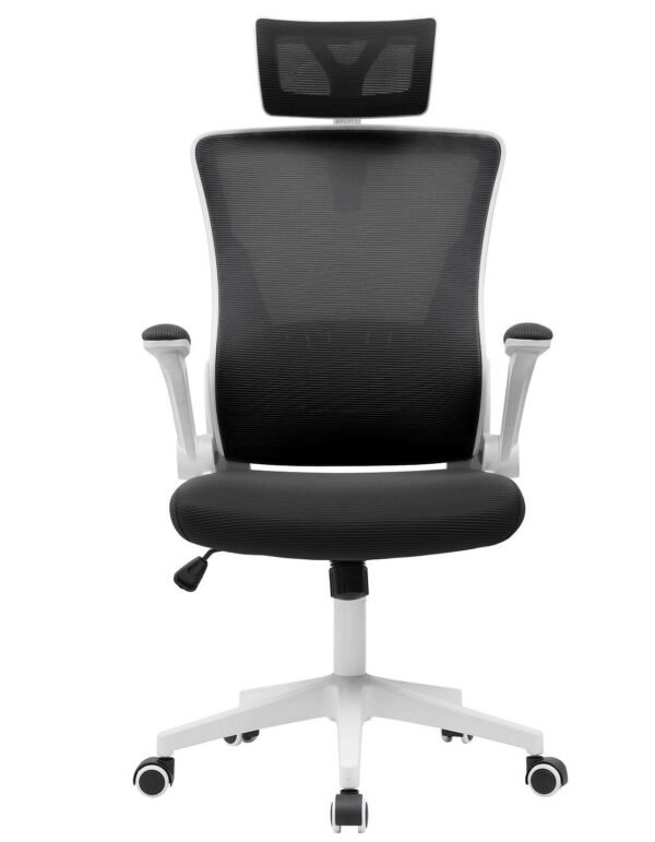 Sillón de oficina LAURO, alto, blanco, malla y asiento negro - Imagen 3