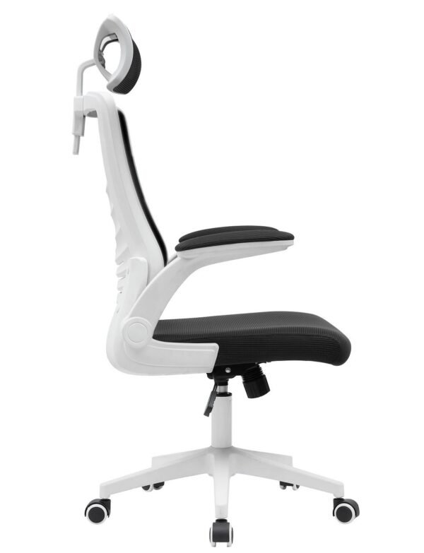 Sillón de oficina LAURO, alto, blanco, malla y asiento negro - Imagen 4