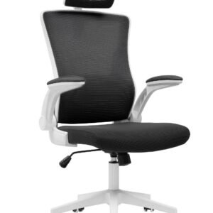 Sillón de oficina LAURO, alto, blanco, malla y asiento negro