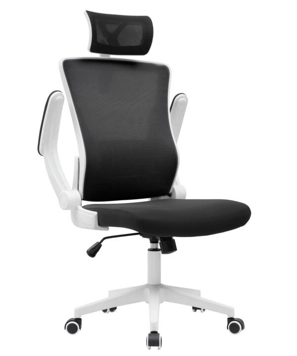 Sillón de oficina LAURO, alto, blanco, malla y asiento negro - Imagen 6