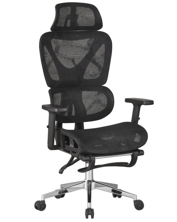 Sillón de oficina LORRIS, alto, ergonómico, malla y asiento negro