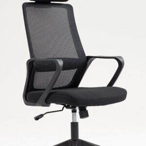 Sillón de oficina MARIO, alto, negro, malla y asiento negro