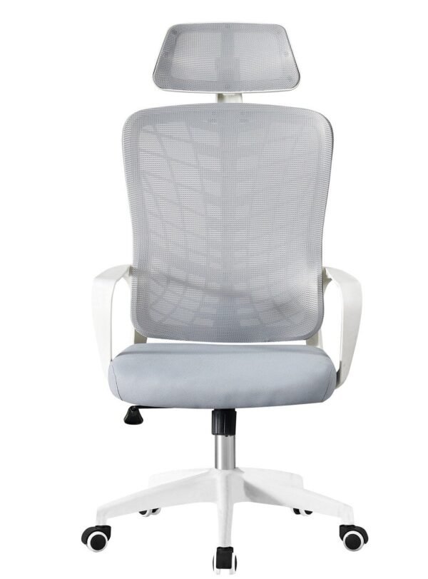 Sillón de oficina MELLAC, alto, blanco, malla y asiento gris - Imagen 3