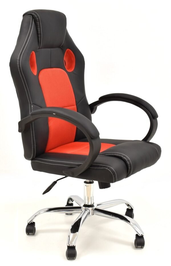 Sillón de oficina SEPANG, racing, similpiel negra, tejido mesh rojo