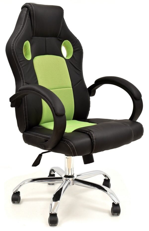 Sillón de oficina SEPANG, racing, similpiel negra, tejido mesh verde pistacho