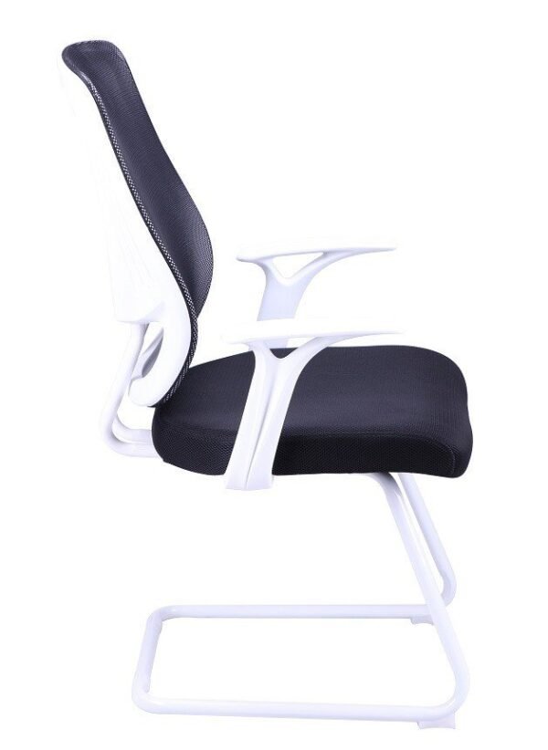 Sillón de oficina ULRIK, fijo, blanco, malla y tejido negro - Imagen 5