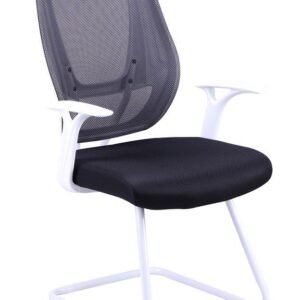Sillón de oficina ULRIK, fijo, blanco, malla y tejido negro