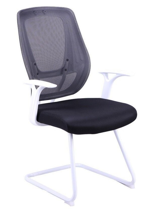 Sillón de oficina ULRIK, fijo, blanco, malla y tejido negro
