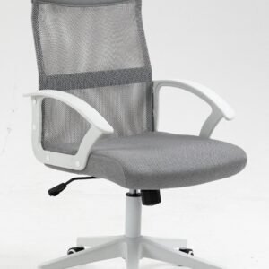 Sillón de oficina VERTON, blanco, malla y asiento gris