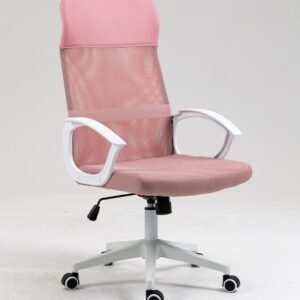 Sillón de oficina VERTON, blanco, malla y asiento rosa