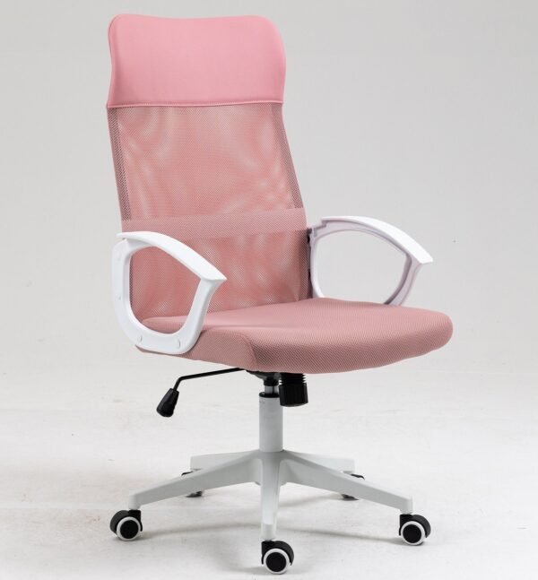 Sillón de oficina VERTON, blanco, malla y asiento rosa