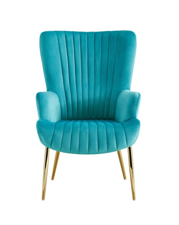 Sillón LILLE, patas doradas, tapizado velvet turquesa - Imagen 3
