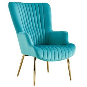 Sillón LILLE, patas doradas, tapizado velvet turquesa
