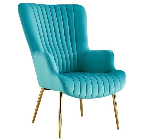 Sillón LILLE, patas doradas, tapizado velvet turquesa