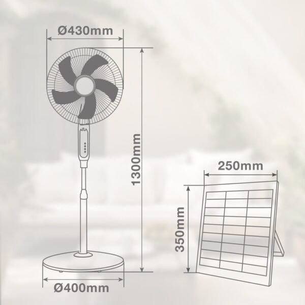 Kit ventilador de pie y panel solar Sanluri con mando Ø39cm 15W motor DC Blanco - Imagen 4