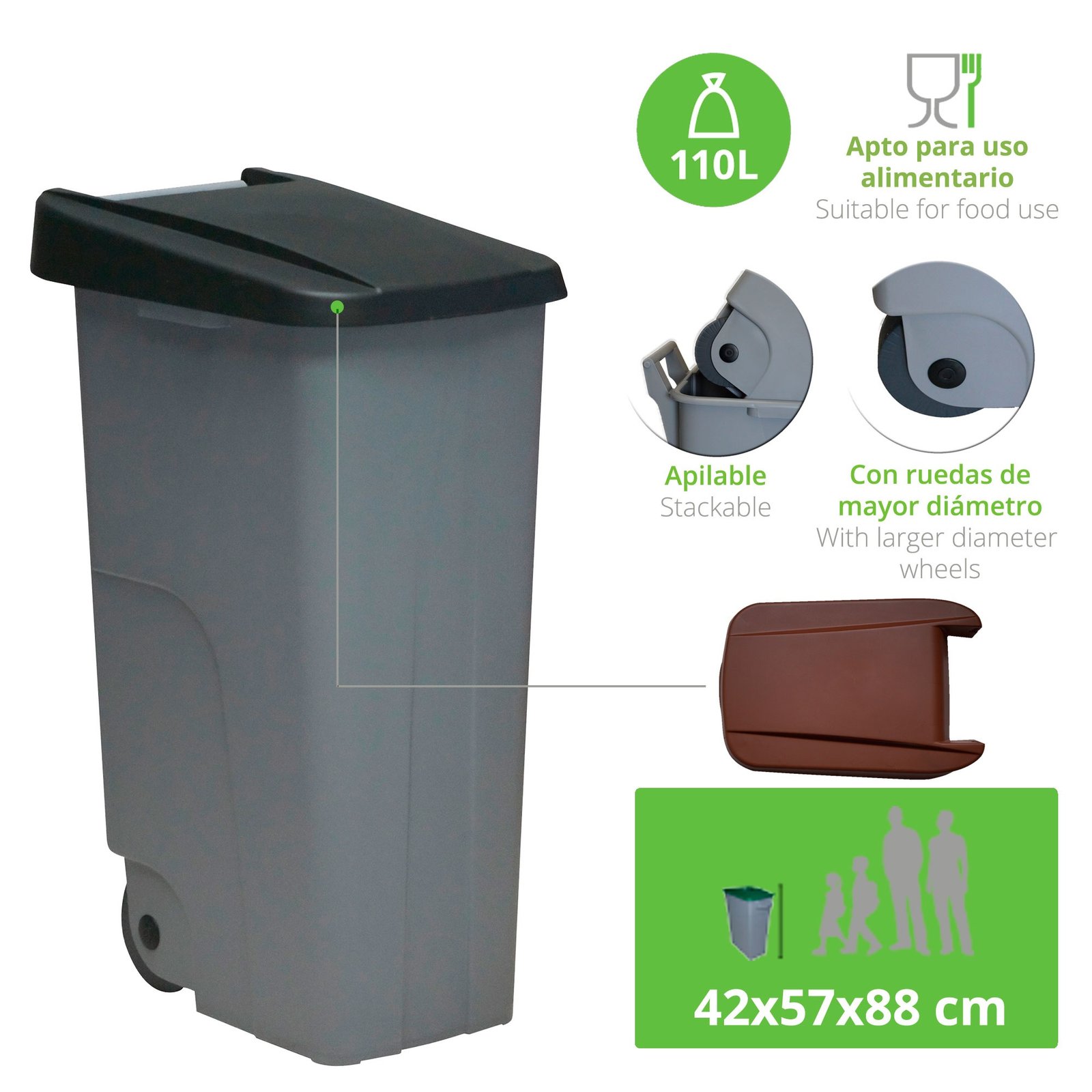 Contenedor Reciclo 110 litros cerrado + 3X Bolsas de basura de 10 unidades - Imagen 4