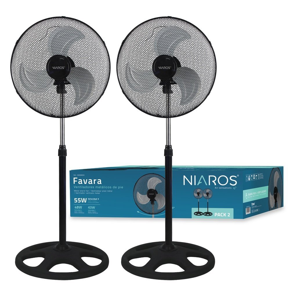 Pack 2 ventiladores metálicos de pie Favara Ø50cm 55W Negro - Imagen 2