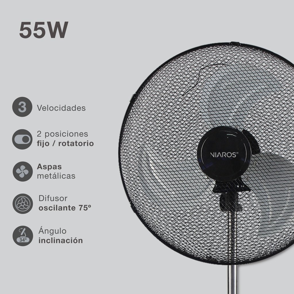 Pack 2 ventiladores metálicos de pie Favara Ø50cm 55W Negro - Imagen 4