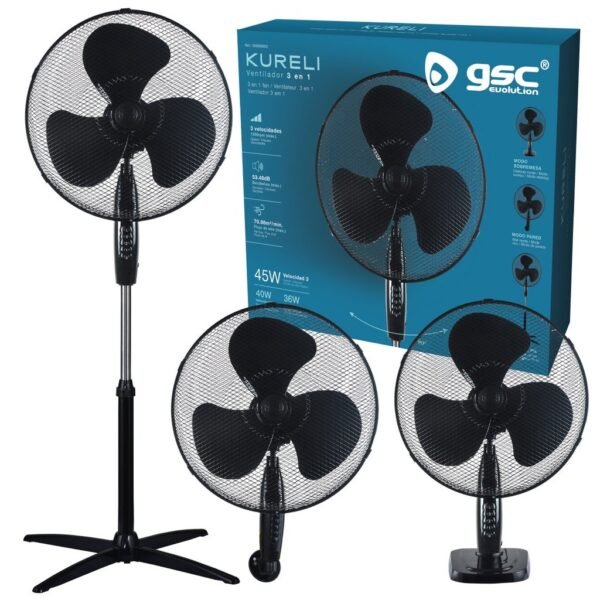 Ventilador Kureli 3 en 1 (sobremesa, pared y pie) Ø43cm 45W Negro - Imagen 2