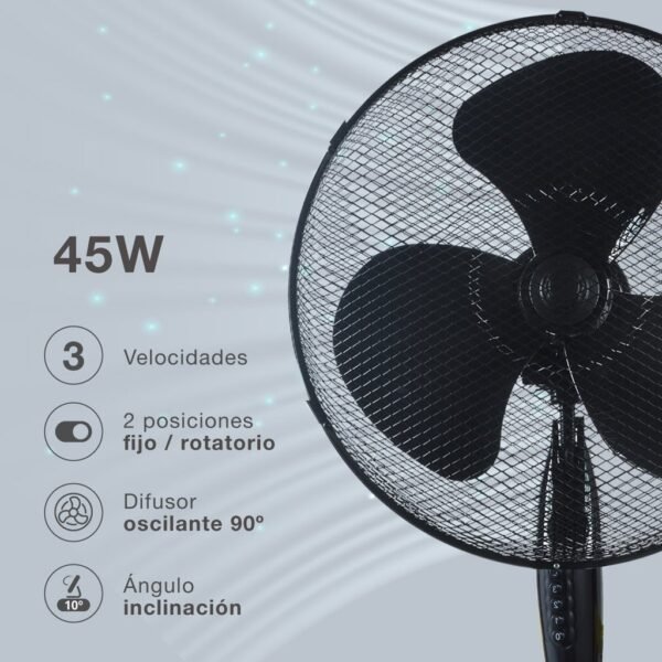 Ventilador Kureli 3 en 1 (sobremesa, pared y pie) Ø43cm 45W Negro - Imagen 3