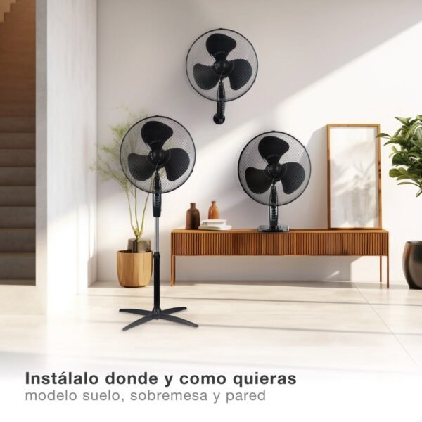 Ventilador Kureli 3 en 1 (sobremesa, pared y pie) Ø43cm 45W Negro - Imagen 5