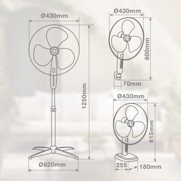 Ventilador Kureli 3 en 1 (sobremesa, pared y pie) Ø43cm 45W Negro - Imagen 6
