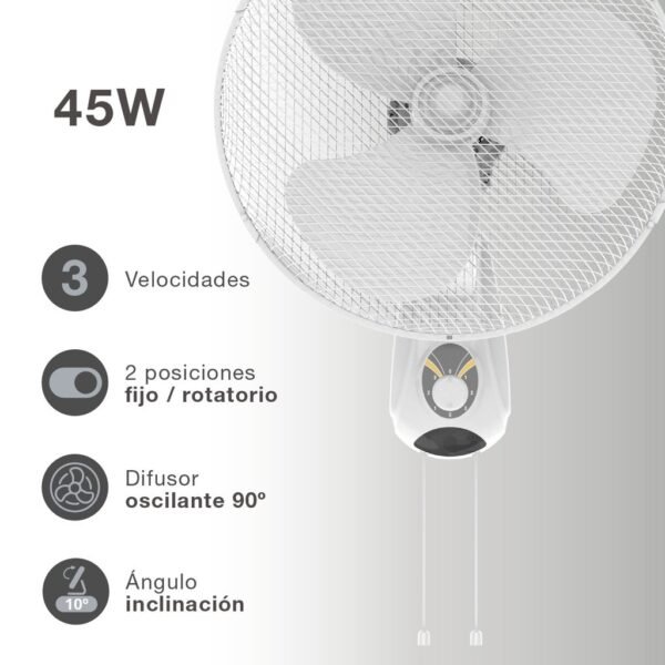 Ventilador de pared Toleni Ø43cm 45W Blanco - Imagen 4
