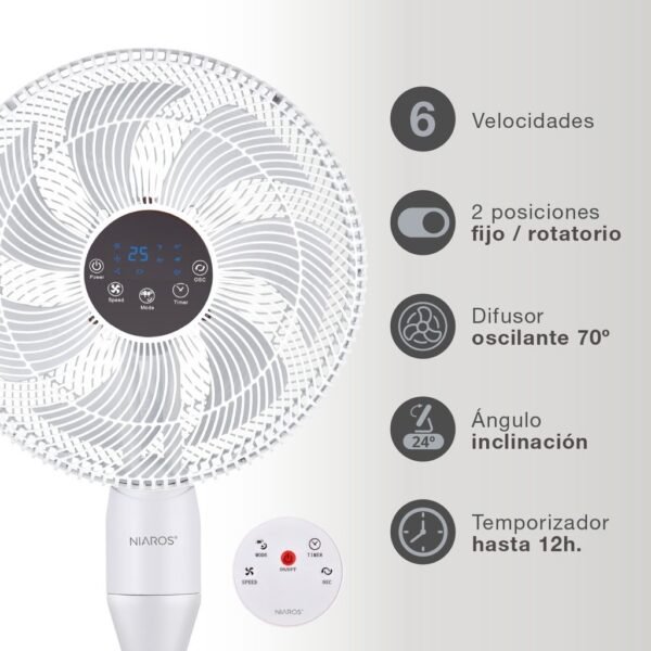 Ventilador de pie Haripal Ø36cm 25W motor DC Blanco - Imagen 3