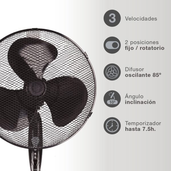 Ventilador de pie Khela con mando Ø43cm 45W Negro - Imagen 3
