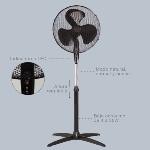 Ventilador de pie Khela con mando Ø43cm 45W Negro - Imagen 4