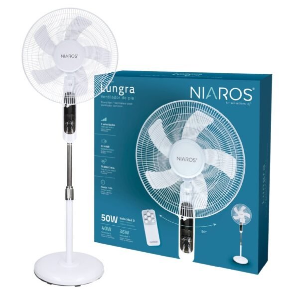 Ventilador de pie Lungra con mando y temporizador Ø43cm 50W Blanco - Imagen 2