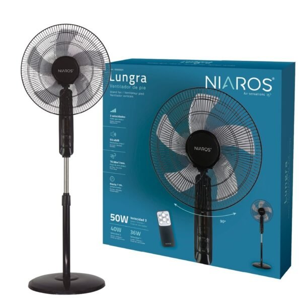 Ventilador de pie Lungra con mando y temporizador Ø43cm 50W Negro - Imagen 2