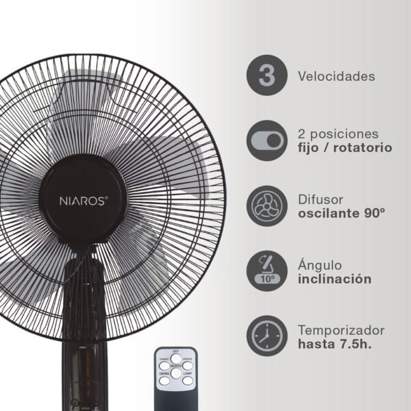 Ventilador de pie Lungra con mando y temporizador Ø43cm 50W Negro - Imagen 3