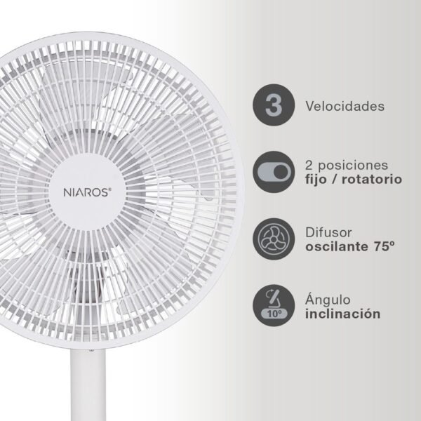 Ventilador de pie Puncha Ø34cm 35W Blanco - Imagen 3