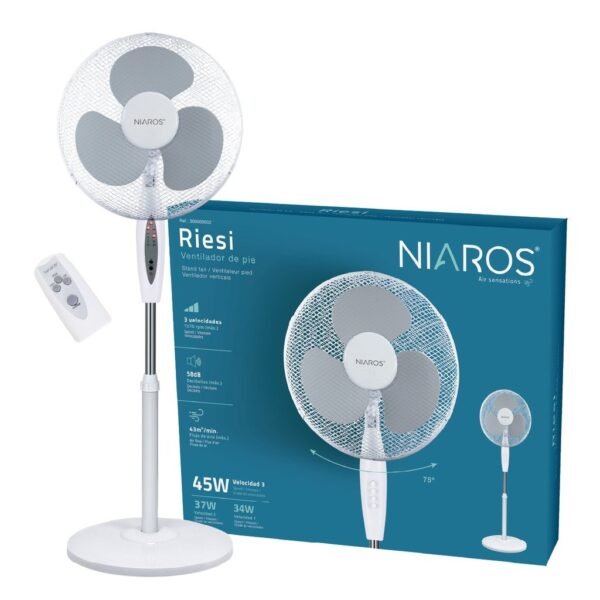 Ventilador de pie Riesi con mando y temporizador Ø43cm 45W Blanco - Imagen 2