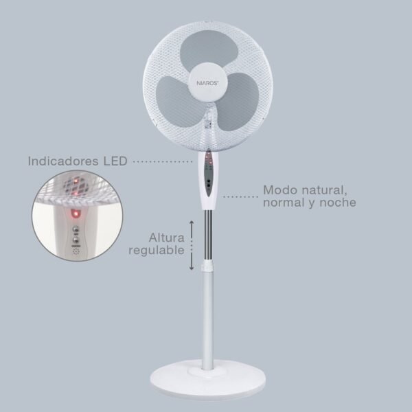 Ventilador de pie Riesi con mando y temporizador Ø43cm 45W Blanco - Imagen 4