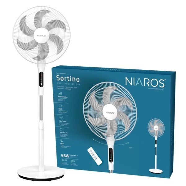 Ventilador de pie Sortino con mando y temporizador Ø43cm 65W Blanco - Imagen 2