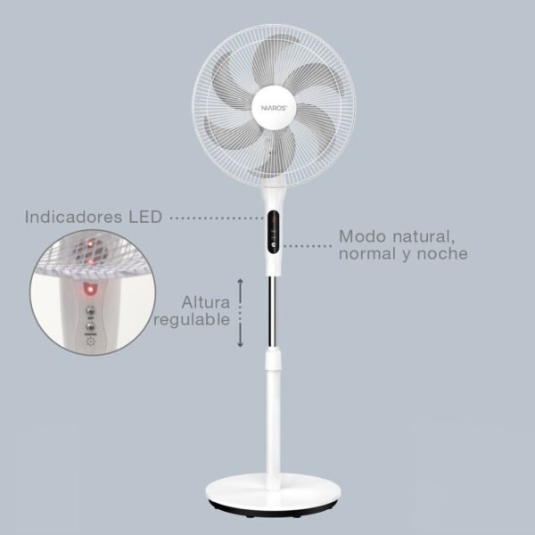 Ventilador de pie Sortino con mando y temporizador Ø43cm 65W Blanco - Imagen 4