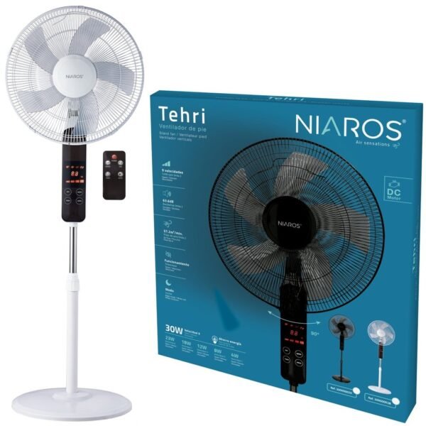Ventilador de pie Tehri con mando y temporizador Ø43cm 30W motor DC Blanco - Imagen 2