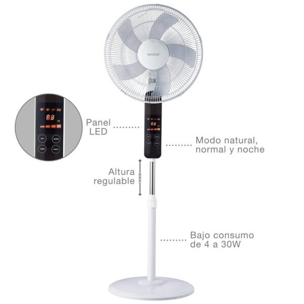 Ventilador de pie Tehri con mando y temporizador Ø43cm 30W motor DC Blanco - Imagen 3